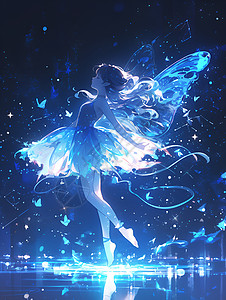 蓝发仙女与梦幻星空背景图片