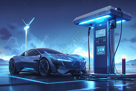 电动能源充电的科技车辆插画