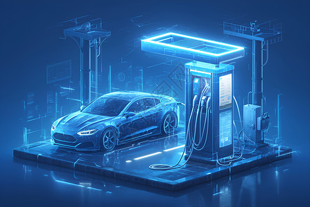 电动伸缩门充电的能源科技汽车插画