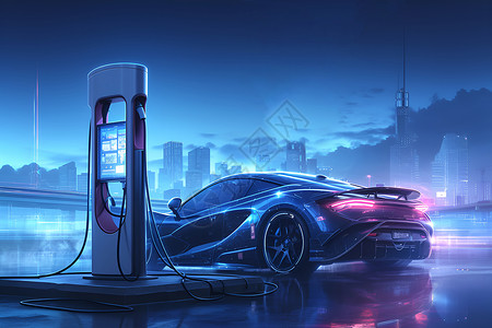 新能源汽车展板充电的电动汽车插画