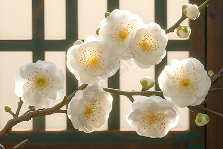 绽放的白梅花背景图片