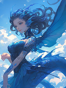 蓝色翅膀的仙女背景图片