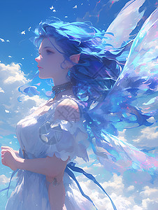 仙气飘渺的蓝发仙女背景图片