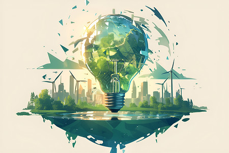 绿色能源点亮城市插画