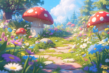 蘑菇房建筑仙境奇遇绚丽世界插画