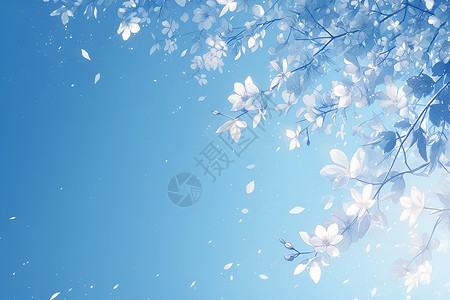 蓝色清新花瓣飘舞的花瓣插画