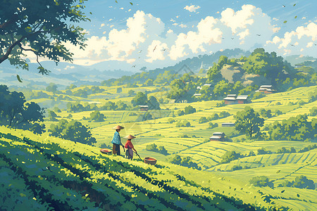 茶山绿茵和谐景象背景图片