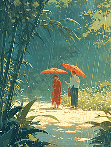 雨中行走的情侣背景图片