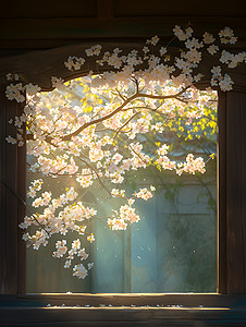 白背景上的花卉白梅花绽放在古老建筑上插画