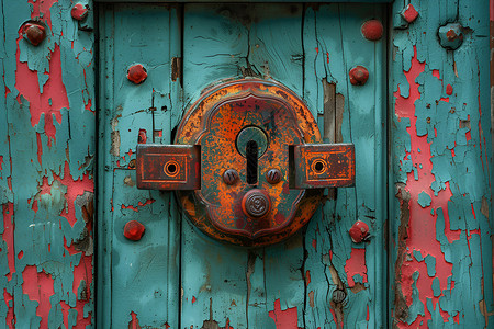 古铜锁木门与传统锁插画