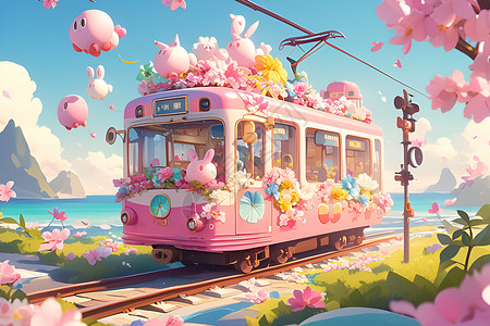绚丽粉色列车背景图片