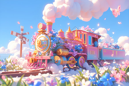 欢快的粉色小火车背景图片