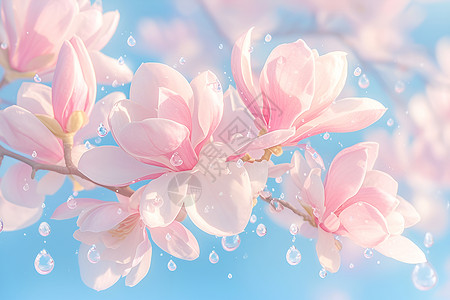 梦幻的粉色玉兰花绽放高清图片