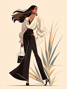素材服装设计时尚女性优雅行走插画