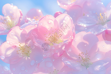 西府海棠缤纷盛开的粉色海棠插画
