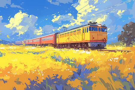 黄色火车穿越油菜花海背景图片