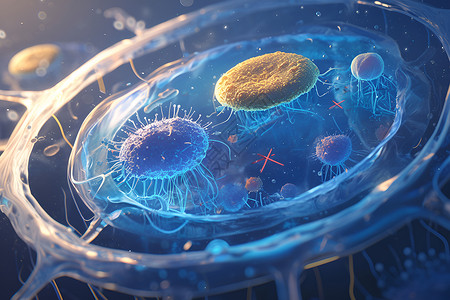 细致描绘的漂浮细菌插画背景图片