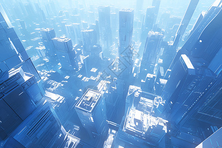 蓝色玻璃摩天大楼背景图片