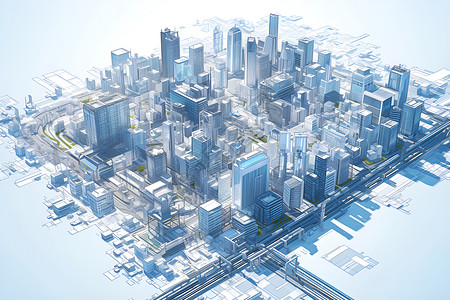 蓝色的城市未来城市全景插画