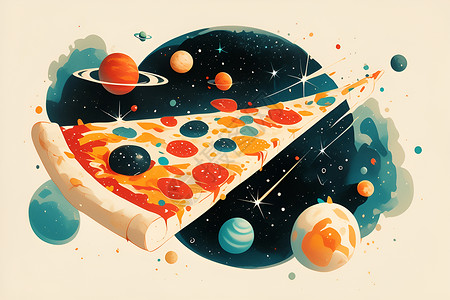 宇宙披萨的梦幻插画背景图片