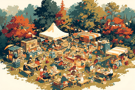 树林里的野营地插画