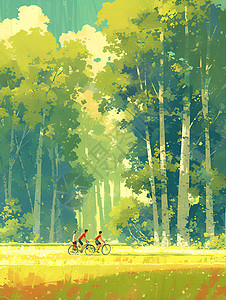 森林骑行的青年男女背景图片
