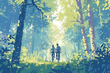 穿越森林的青年情侣背景图片