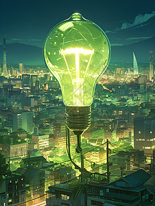 梦幻灯泡梦幻的城市能源灯泡插画