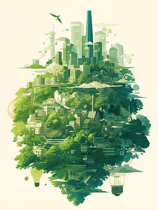景观自然可持续能源城市景观插画