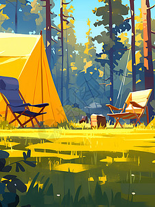 阳光下草地上的露营背景图片