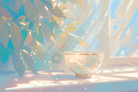 杯盏阳光下的白玉杯插画