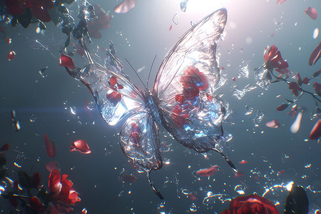 红色透明的蝴蝶背景图片