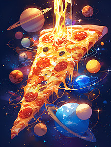 小饼子香喷喷的比萨插画