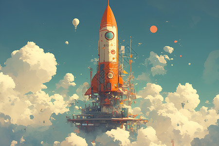云海中的火箭背景图片