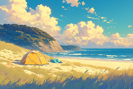 海边的露营帐篷背景图片