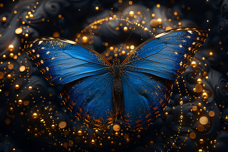 发光翅膀闪耀的蓝色蝴蝶插画