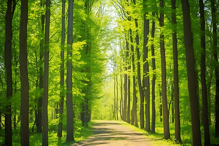 阳光里的森林道路背景图片