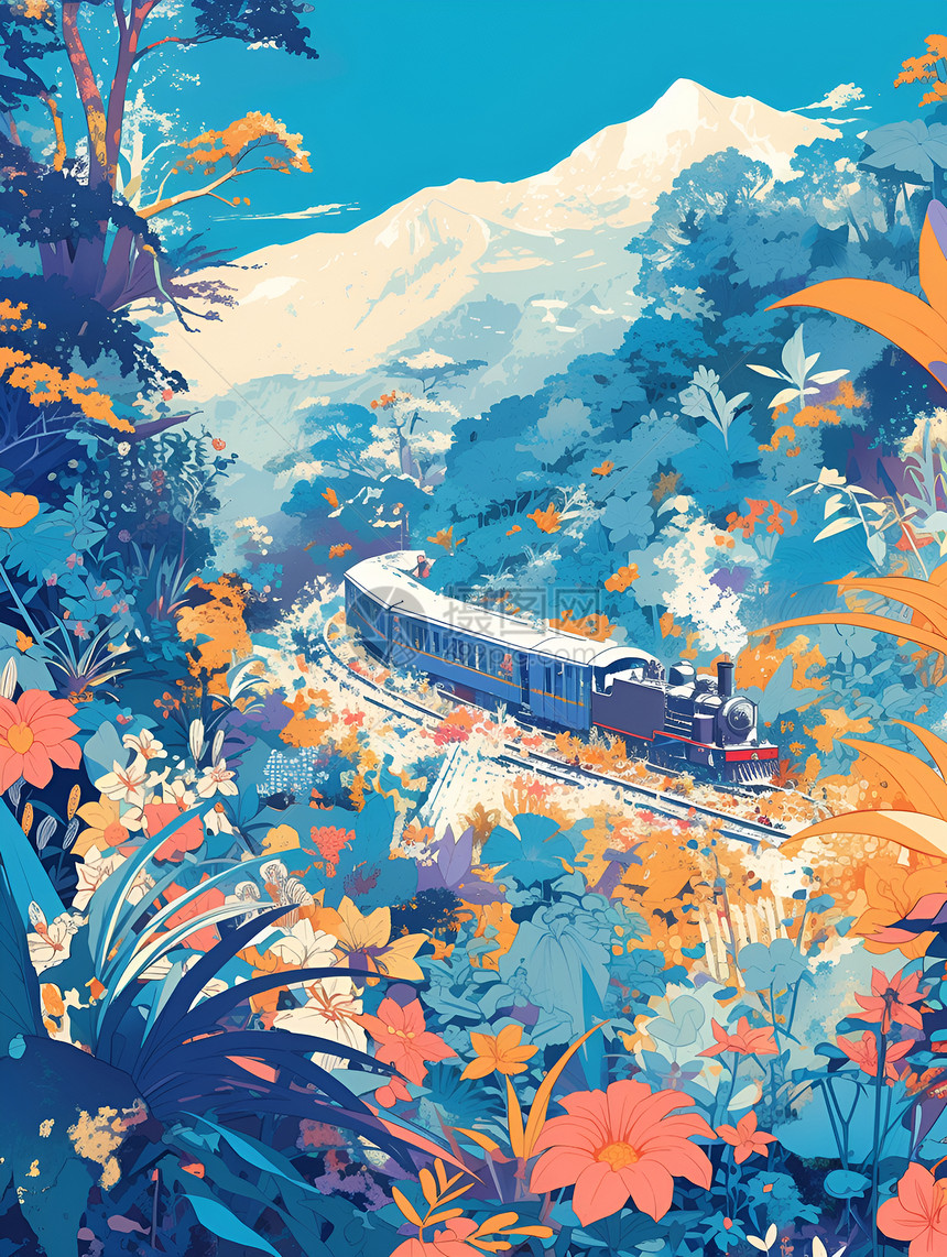 花海中的火车图片