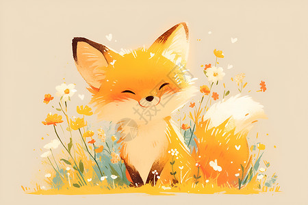 动物与植物狐狸与花草插画插画