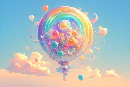 奇幻绘画彩虹气球背景图片