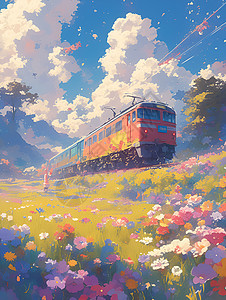 花海列车之旅背景图片