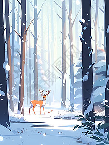 冬日白雪森林中的鹿背景图片