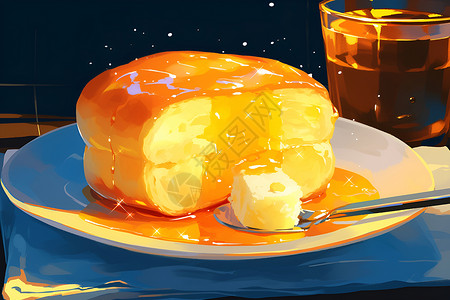 糖浆美食盘子中的健康面包插画