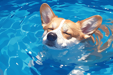 狗闭眼水面上的可爱小狗插画