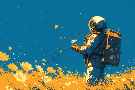 太空星系草地上的宇航员插画
