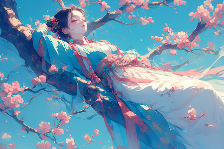 樱花树下的寂静少女背景图片