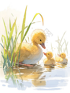 洱海畔鸭子在池塘畔游戏插画