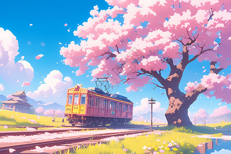 穿行的粉色小火车背景图片