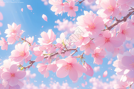 春日花园聚会春日粉色樱花插画