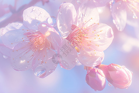 水珠点缀的樱花图片